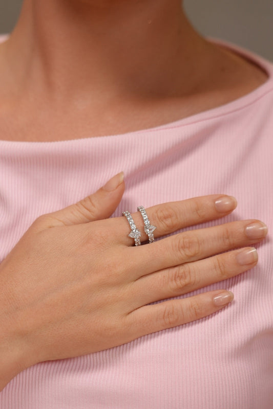 Up & Down 50 Cent Pear Diamond Solitaire Parallel Band Ring