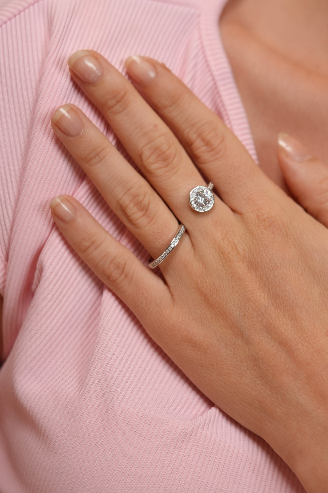 Leo 2 Finger 1 Carat Solitaire & Band Diamond Ring | 6mm Adjustable (SILVER)