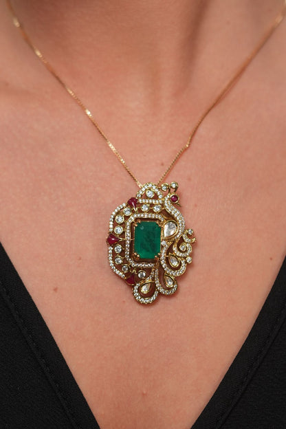 Meher Muse Polki Moissanite Rich Pendant Set