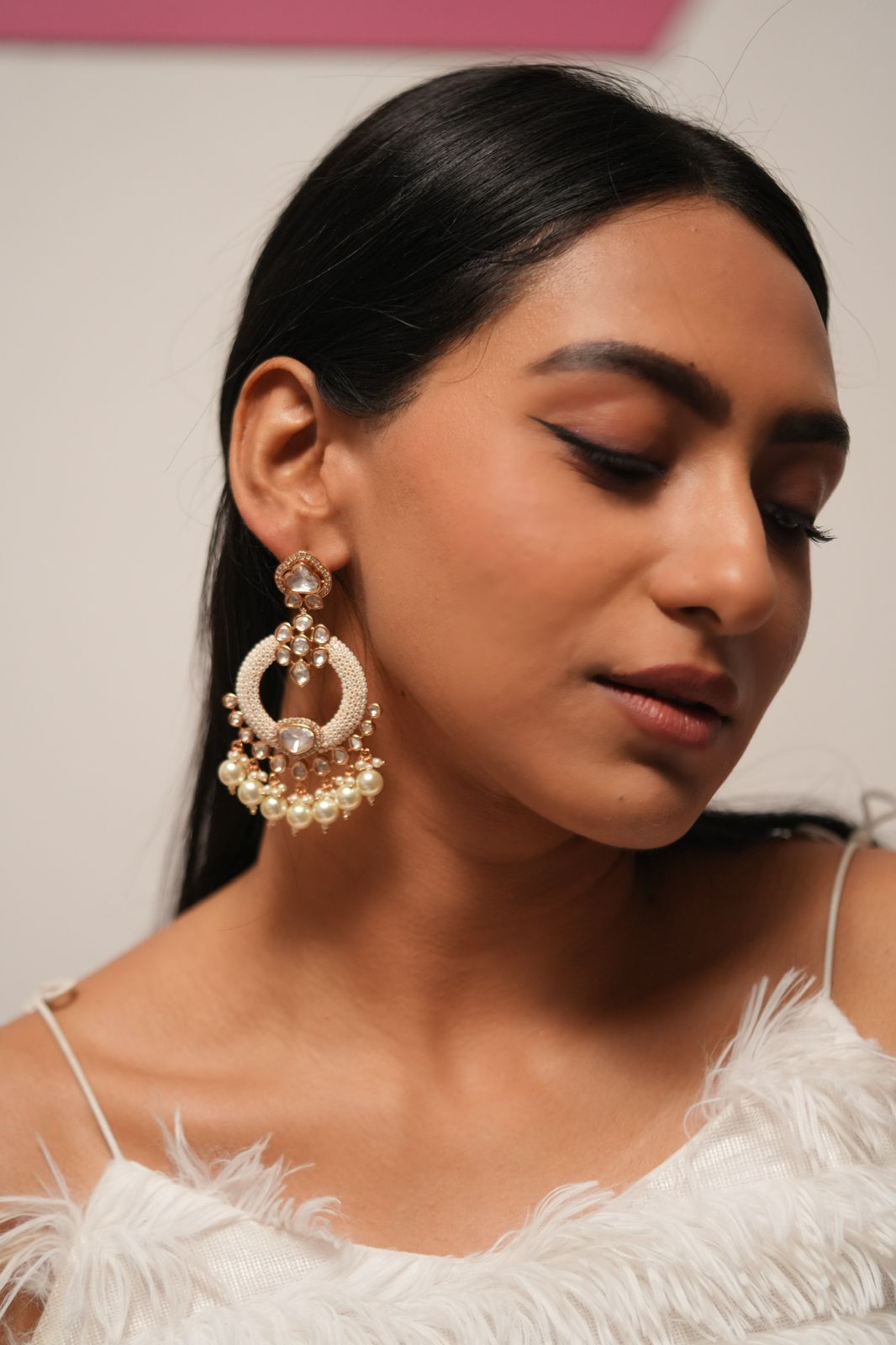 Yashoda Polki Moissanite Chandbalis | Rose Gold Polish