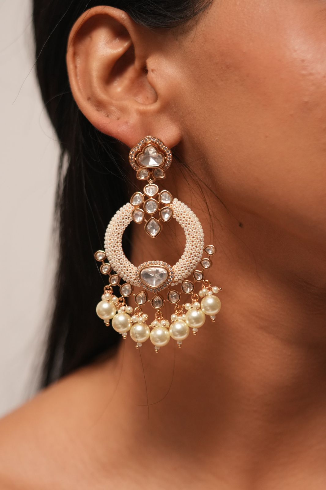 Yashoda Polki Moissanite Chandbalis | Rose Gold Polish