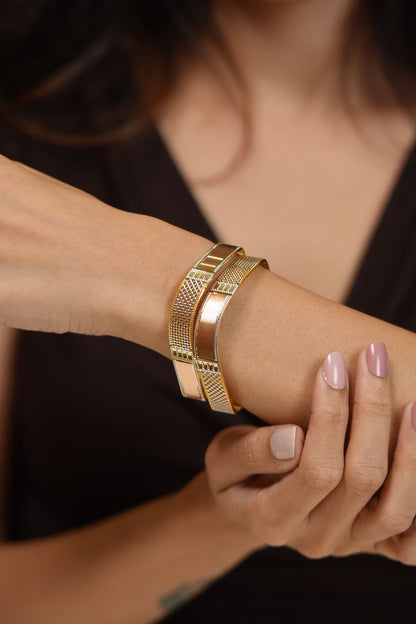Junita Gold Plated Designer CNC Gold Plated Bangle Set