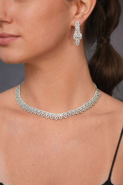 Riri Oval Diamond Dainty Necklace Set with Mid Sized Earrings