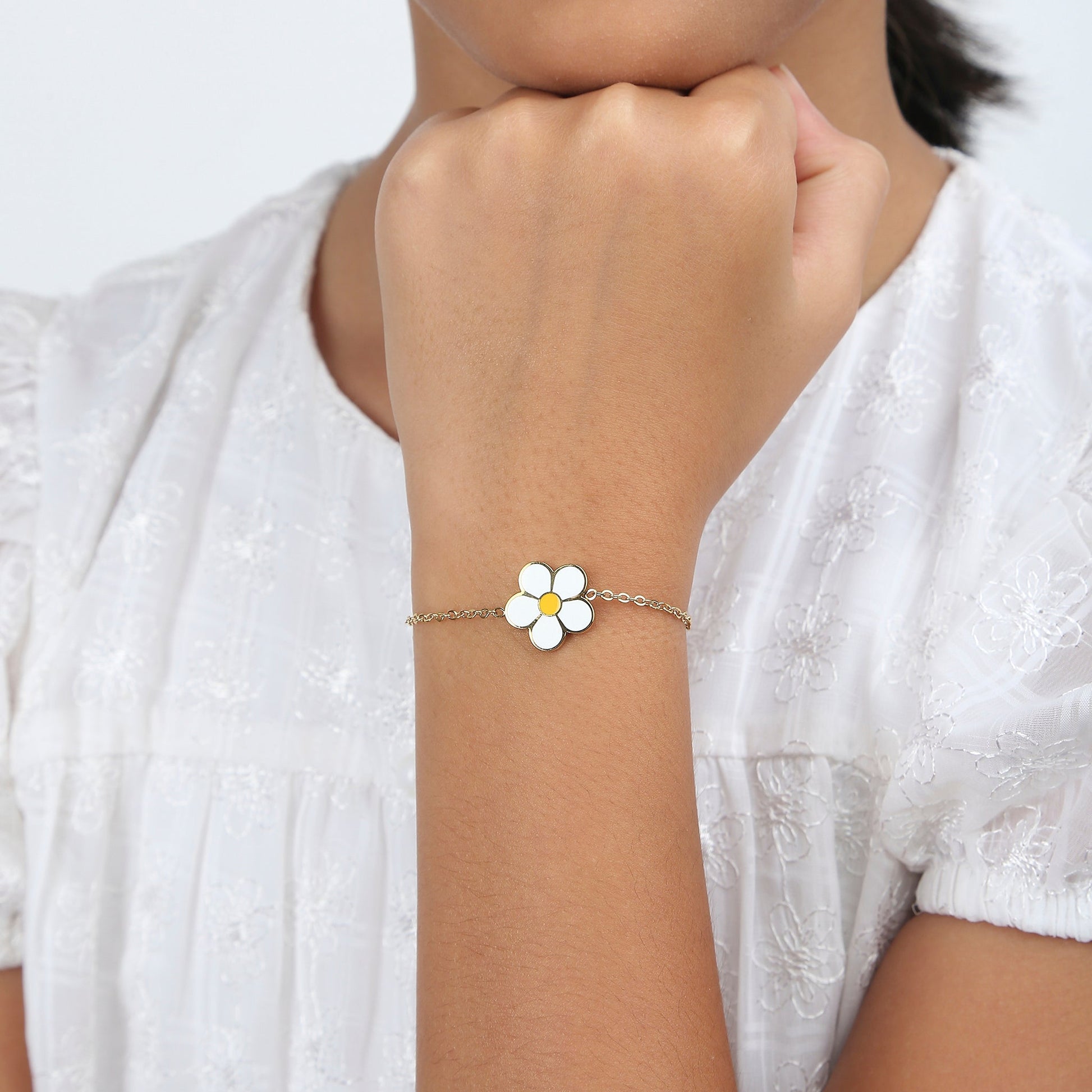 White FLower 18K Gold Plated Children's Bracelet - Twisty Locks  - Kids and Women Hair Accessories, Fashion Clothing and Jewellery India