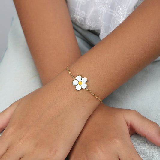 White FLower 18K Gold Plated Children's Bracelet - Twisty Locks  - Kids and Women Hair Accessories, Fashion Clothing and Jewellery India