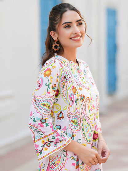 White printed kurta