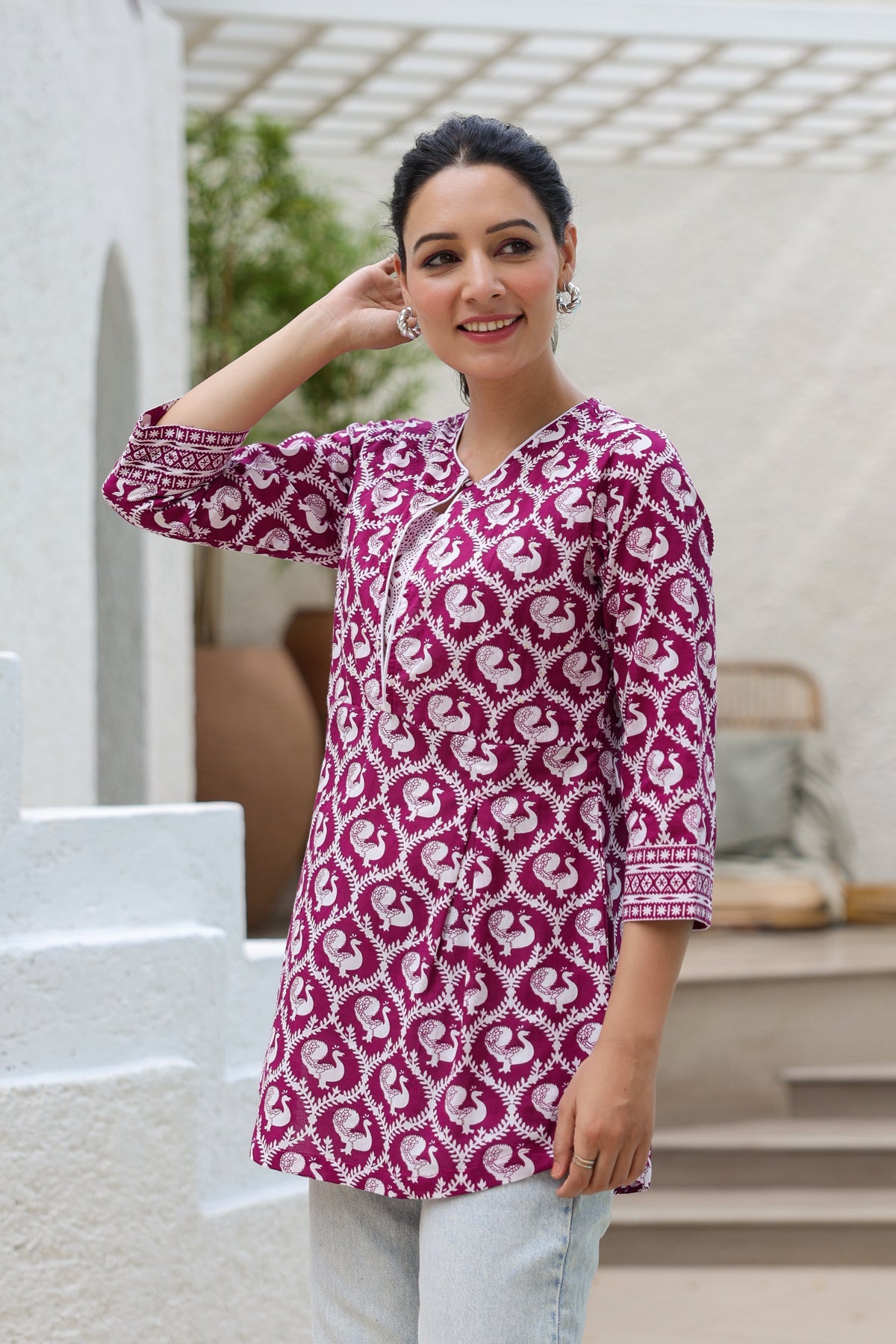 Wine Ethnic Cotton Kurti