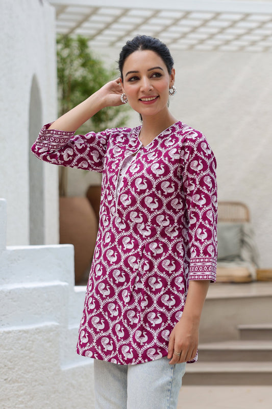 Wine Ethnic Cotton Kurti