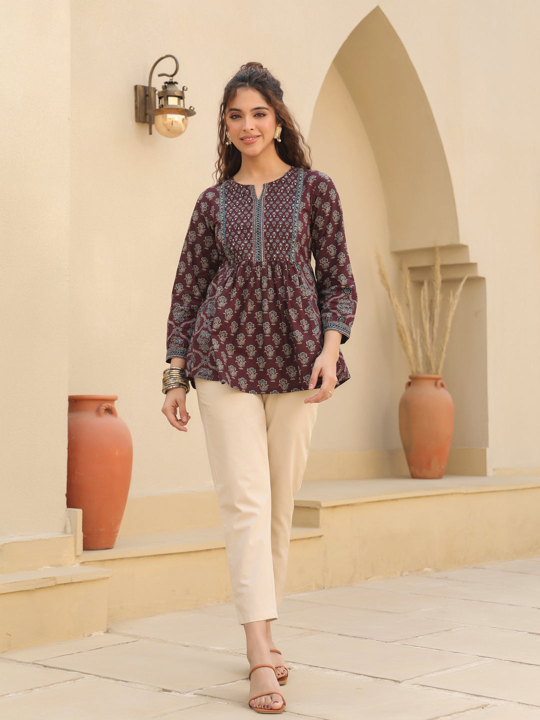 Wine Print Cotton Top