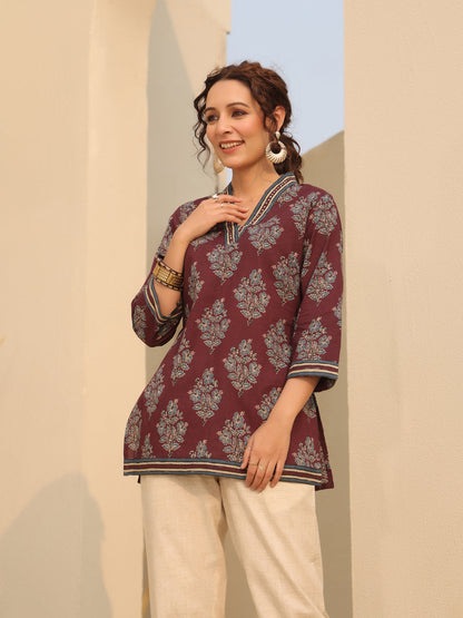 Wine Printed Cotton Top