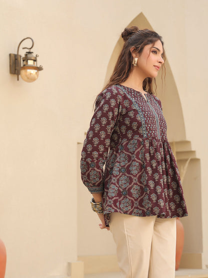 Wine Printed Short Top