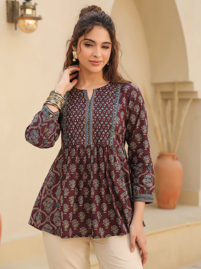 Wine Soft Cotton Printed Top