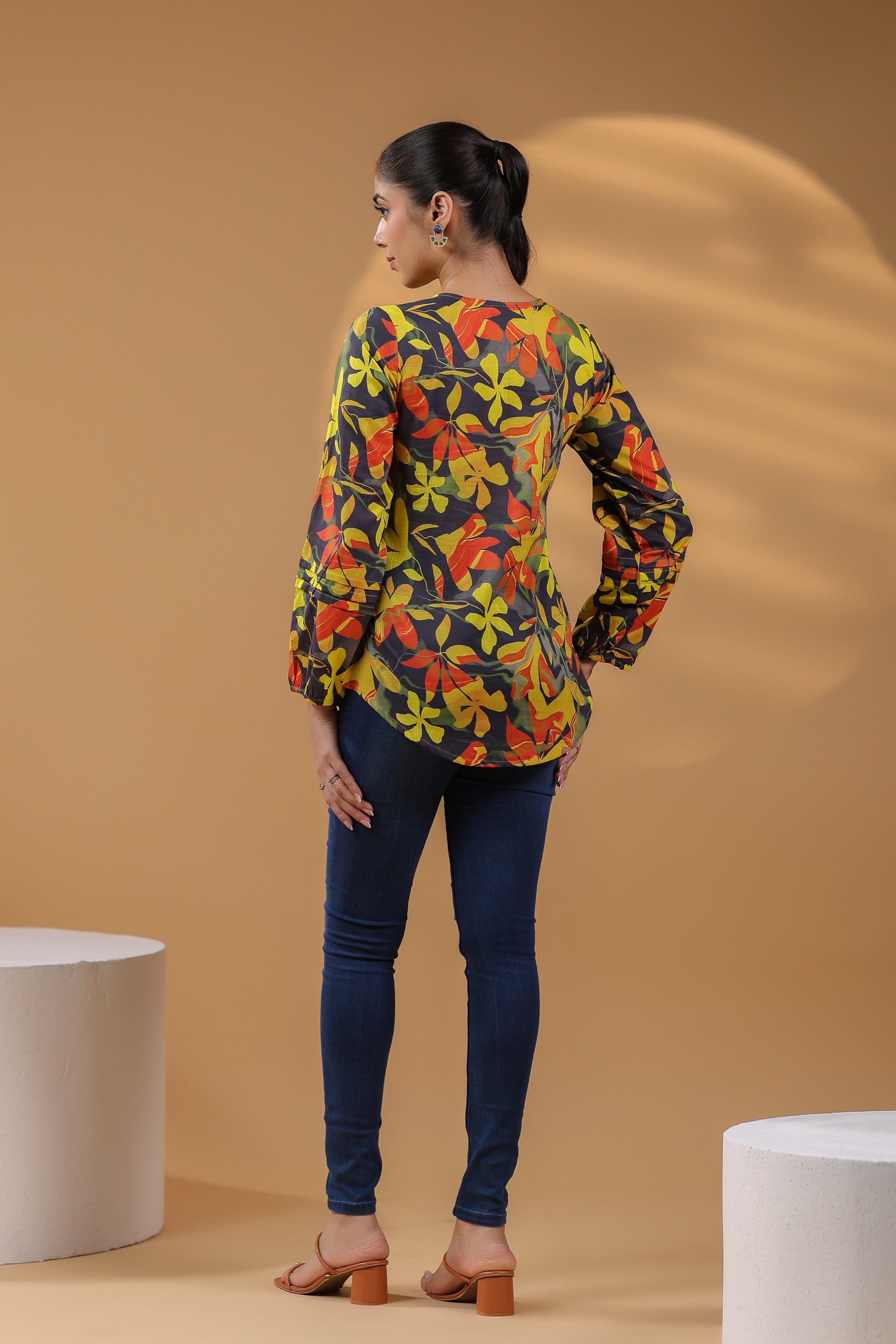 Women Black Printed Cotton Top