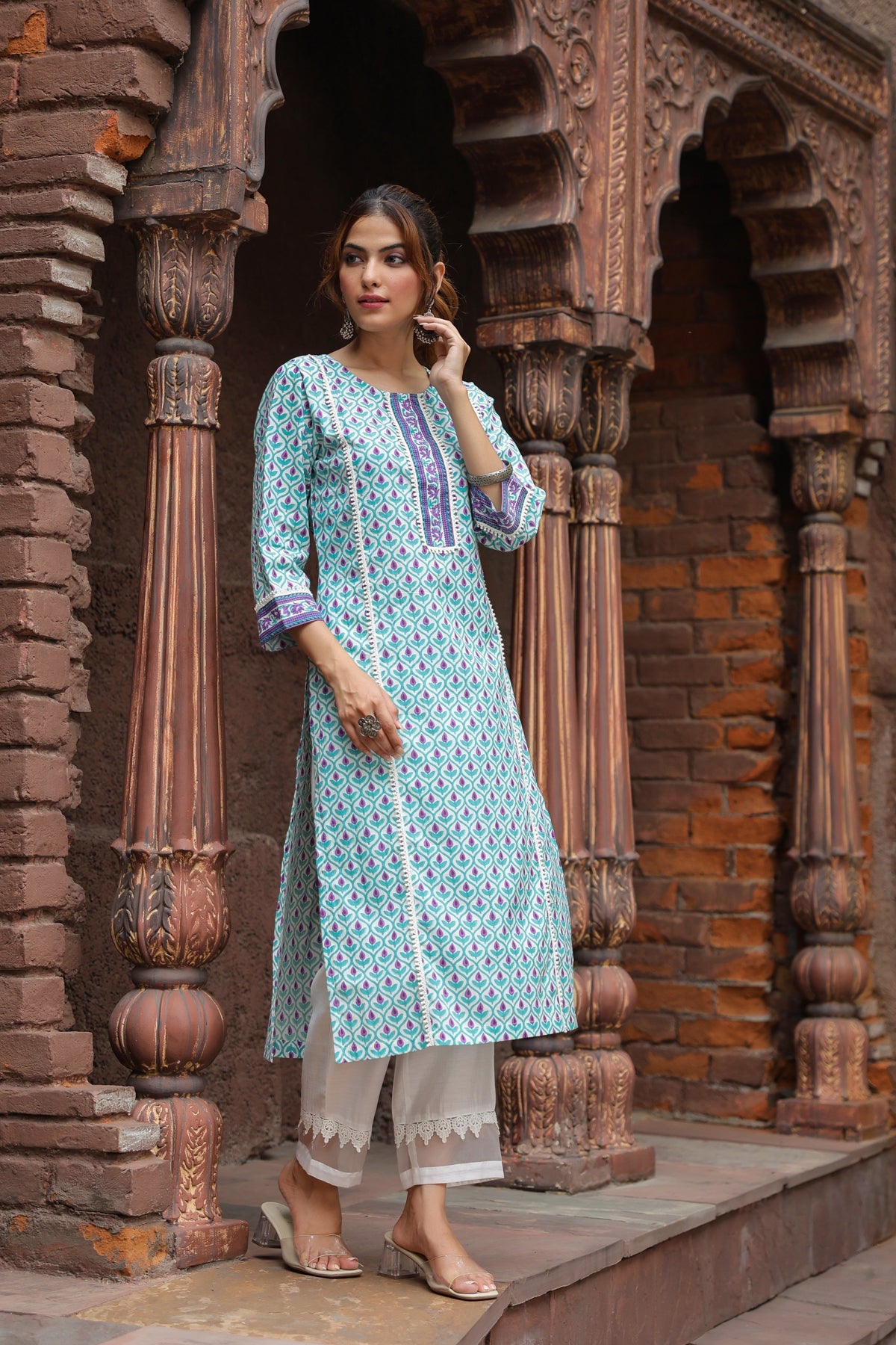 Women Blue Printed Ethnic Kurta