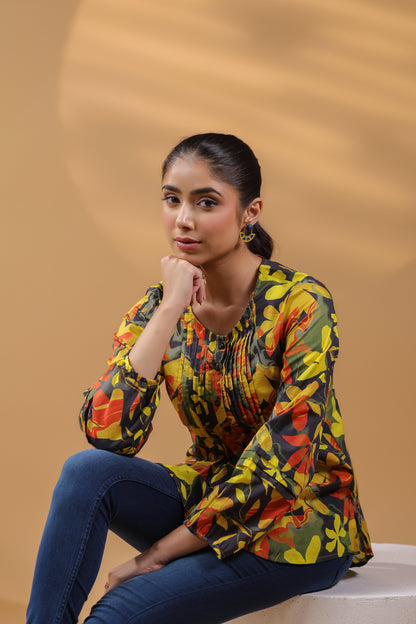 Women Everyday Floral Black Top
