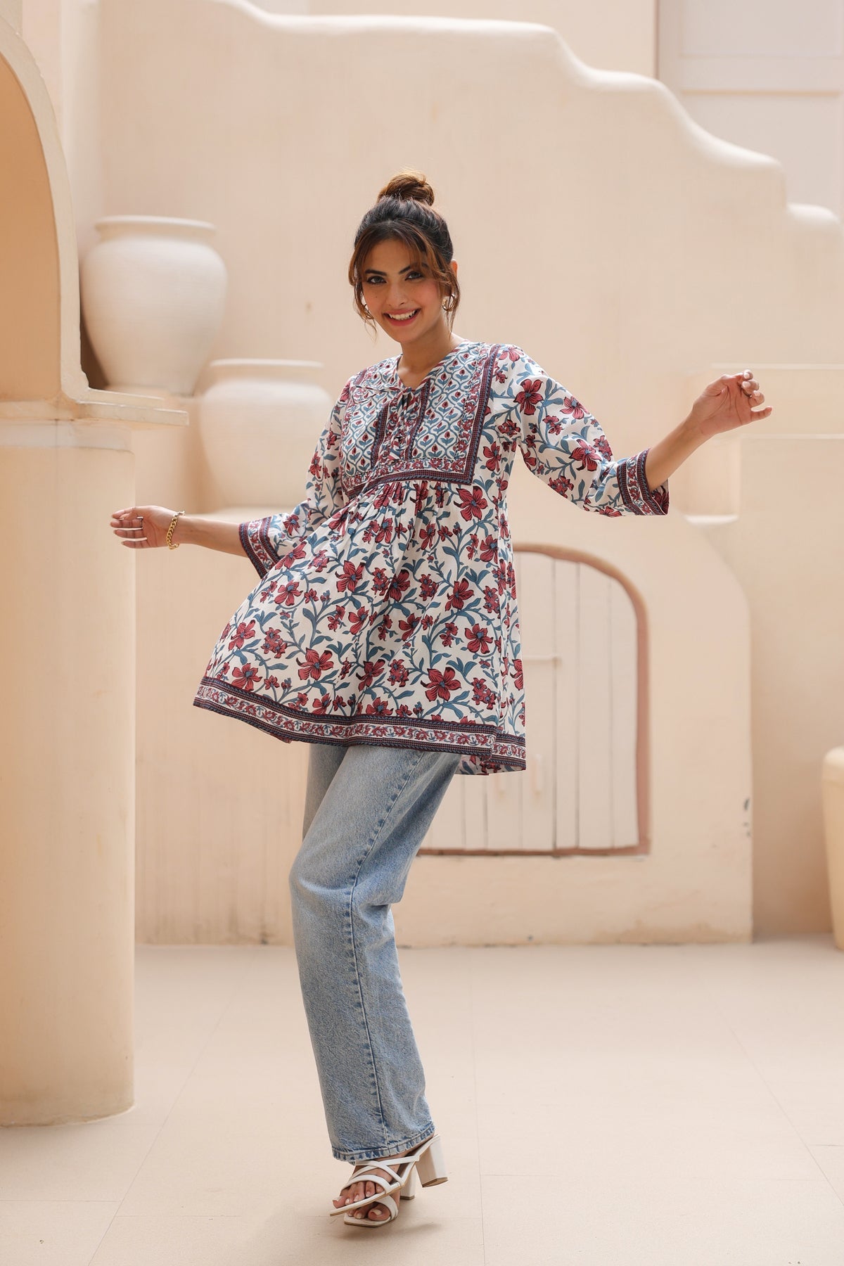 Women Floral Cotton Empire Top