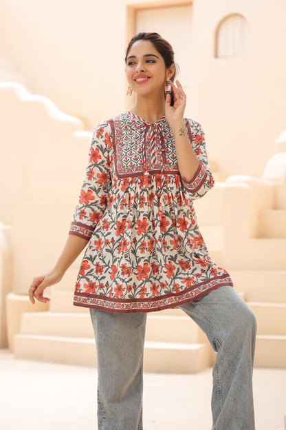 Women Printed Cotton A-Line Tunic Top