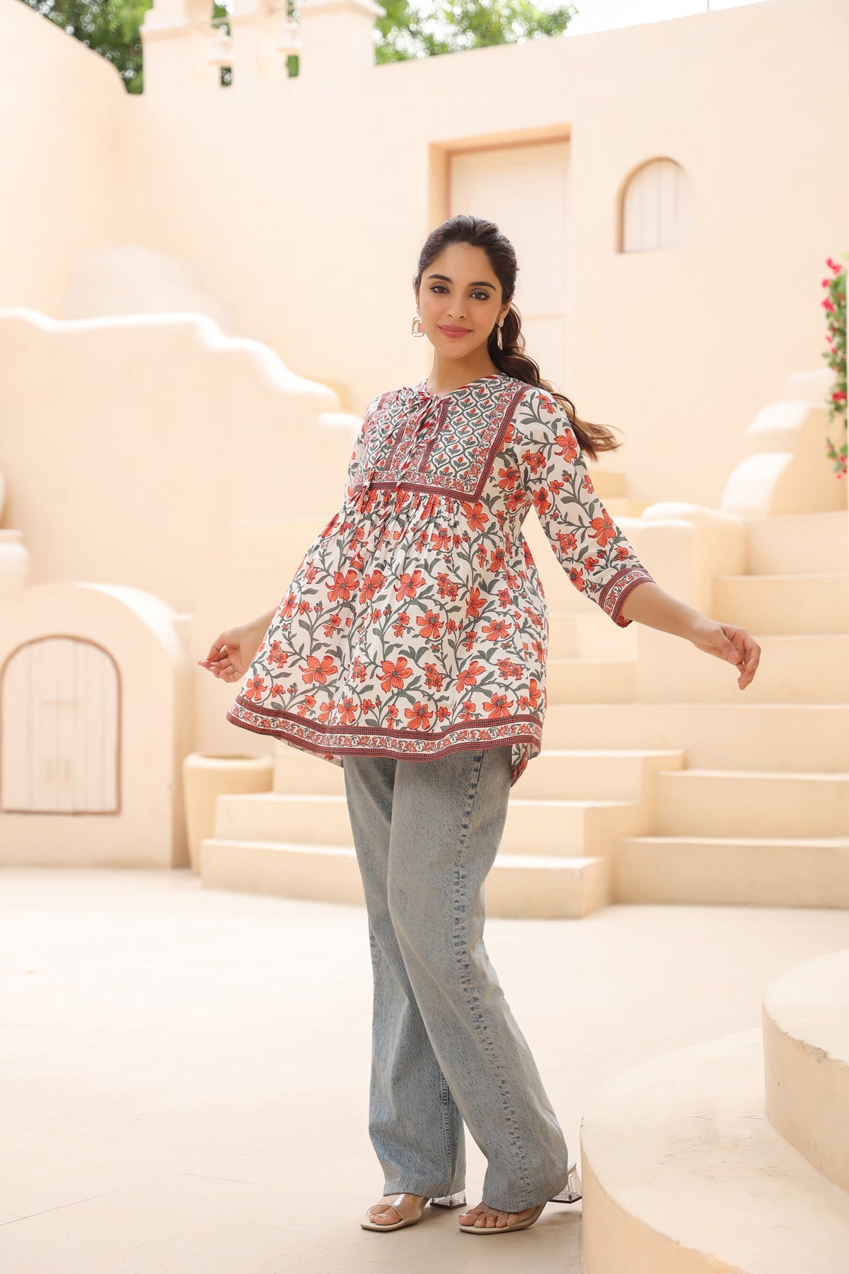 Women Pure Cotton Floral A-Line Top