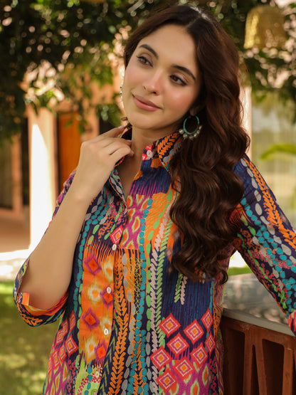 Women casual abstract print shirt