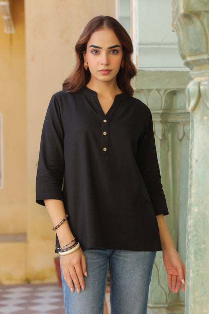 Women casual cotton mandarin top