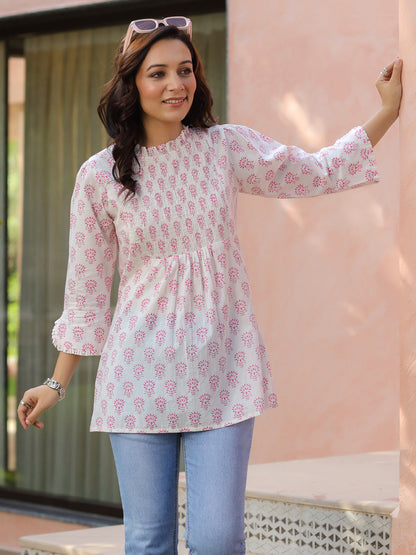 Women casual ethnic print cotton top