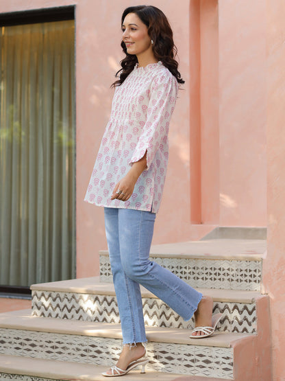 Women ethnic motif cotton A-line top