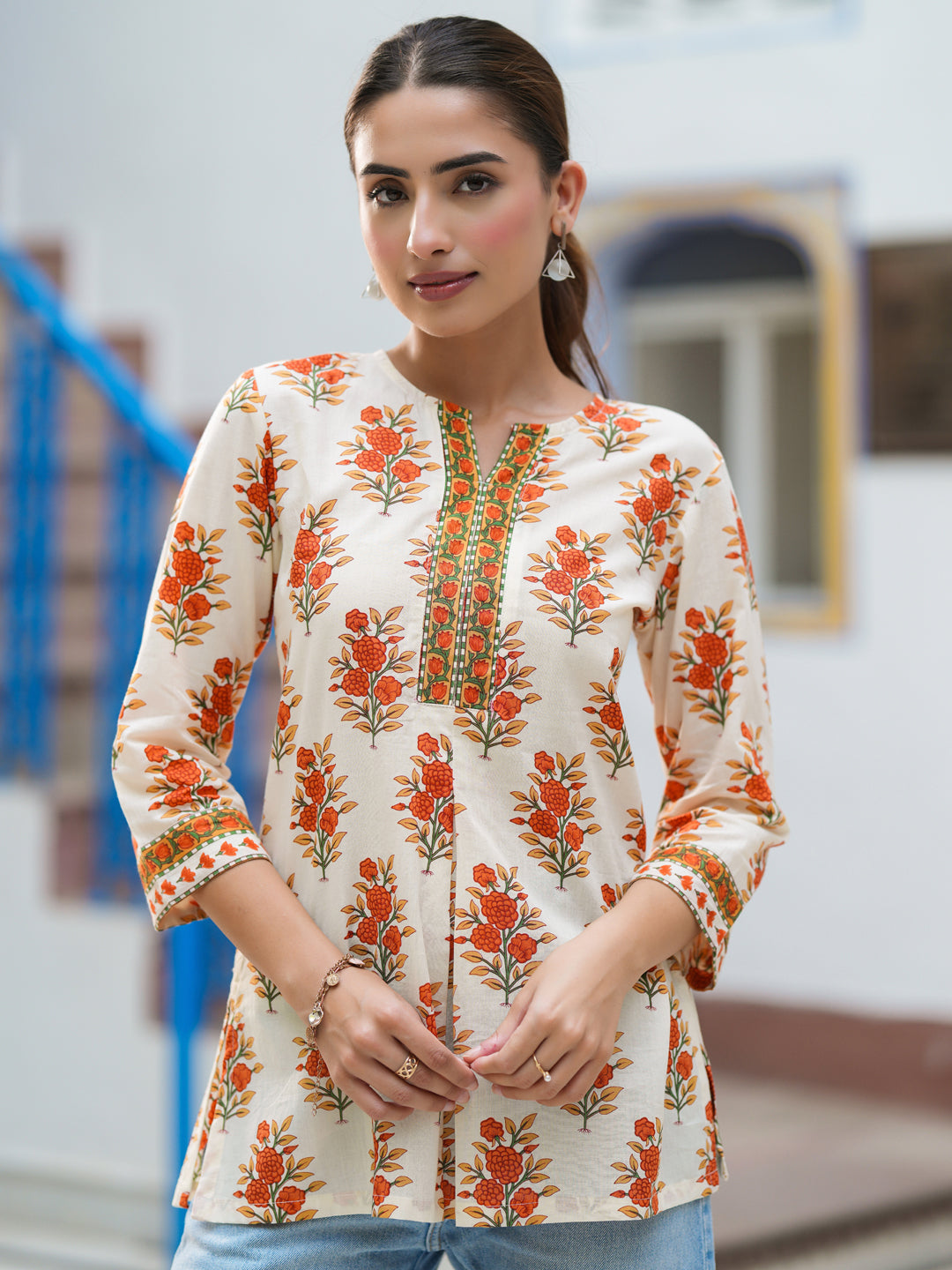 Women everyday floral cotton top