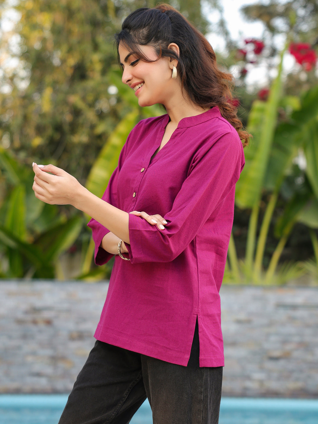 Women magenta cotton kurti top