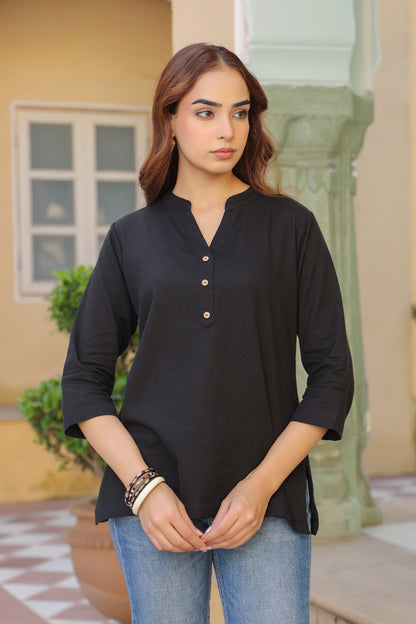 Women mandarin collar cotton top