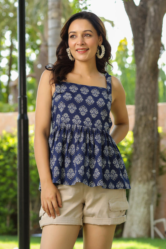Women printed cotton shoulder strap top