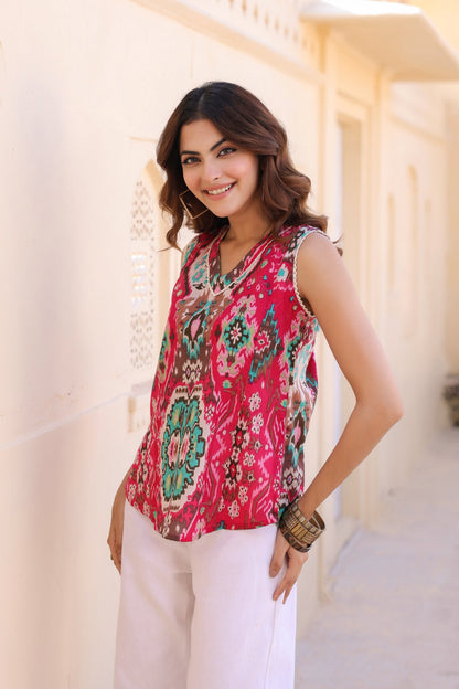 Women’s ethnic motif casual top