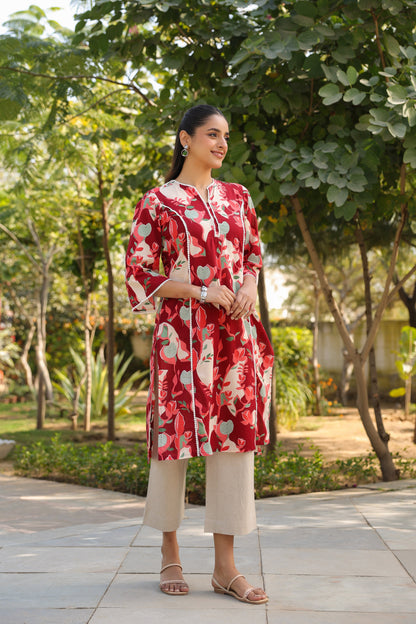 Women’s floral printed cotton straight kurta