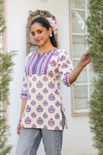 Women’s summer cotton top with ethnic motif design