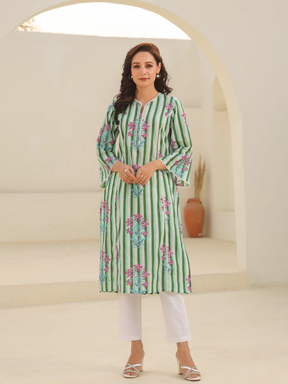 Women stripe cotton kurta