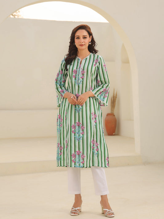 Women stripe cotton kurta