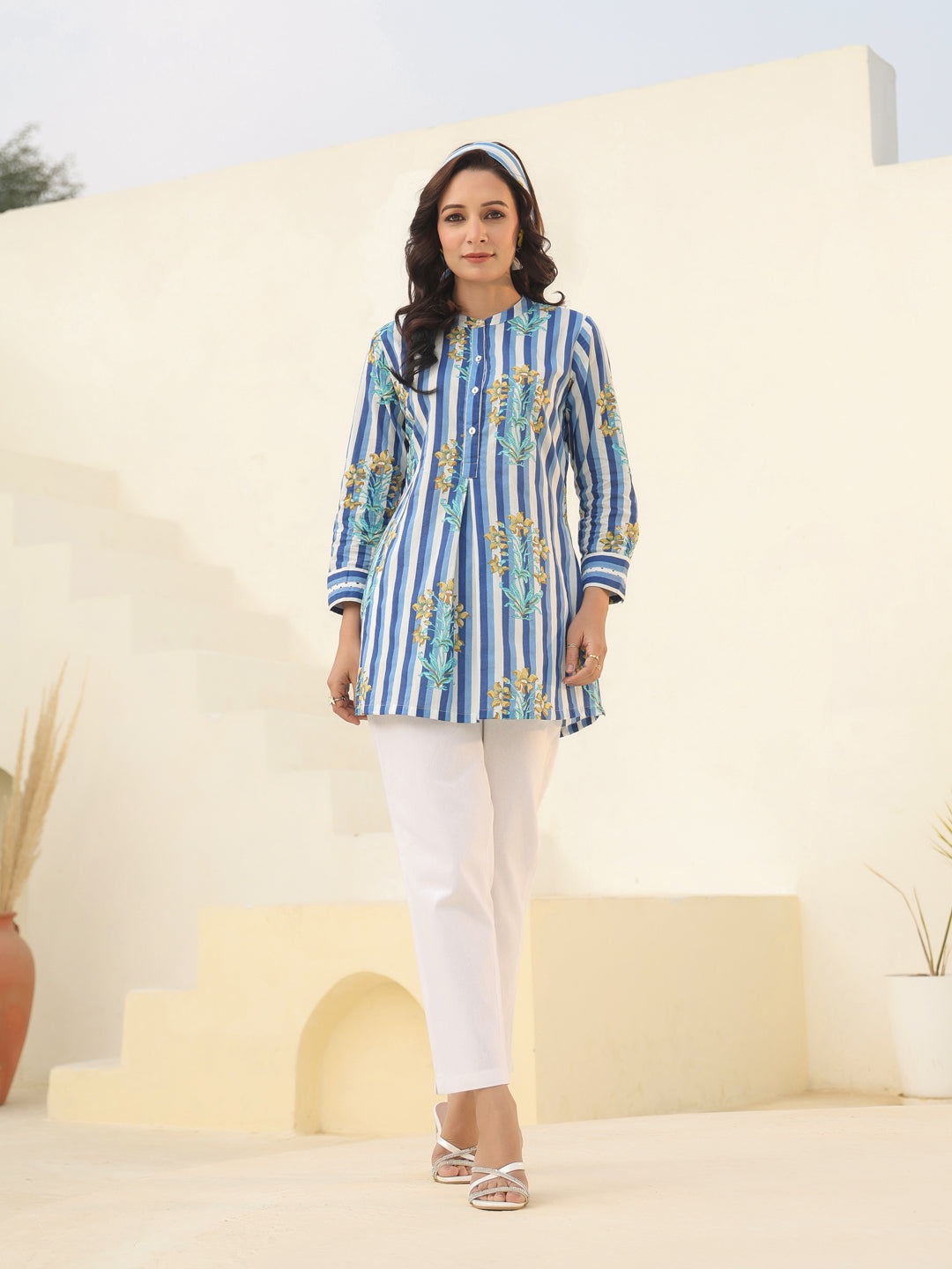 Women striped cotton tunic