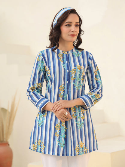 Women striped pure cotton tunic