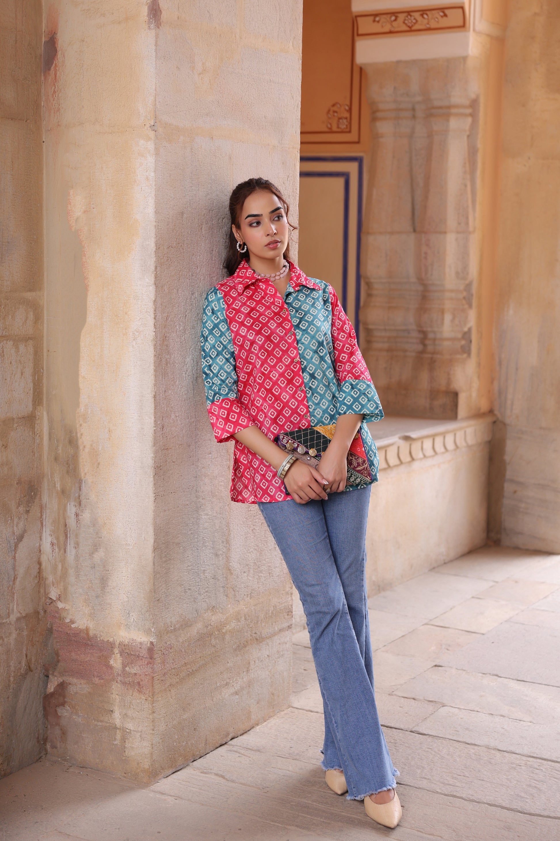 Women stylish pink printed shirt