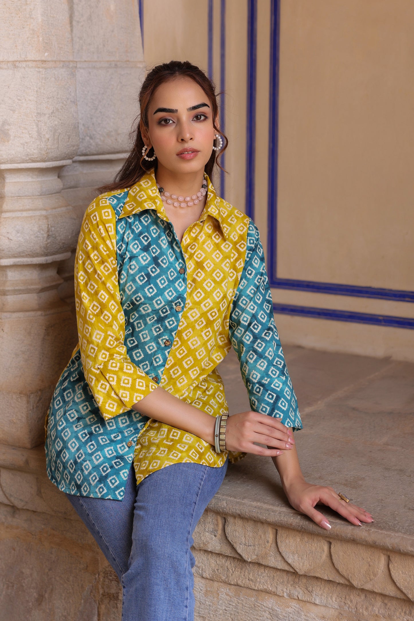 Women stylish yellow printed shirt