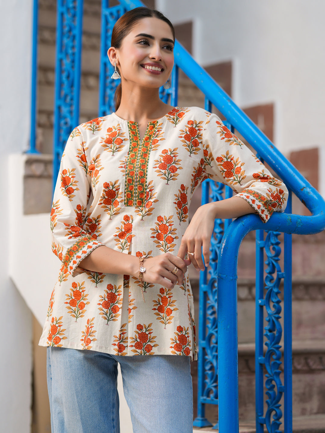 Women summer floral cotton top