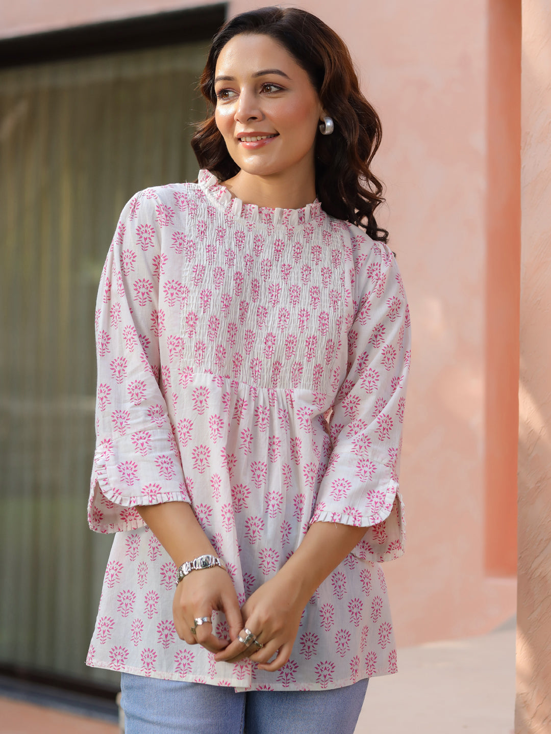 Women traditional print cotton top