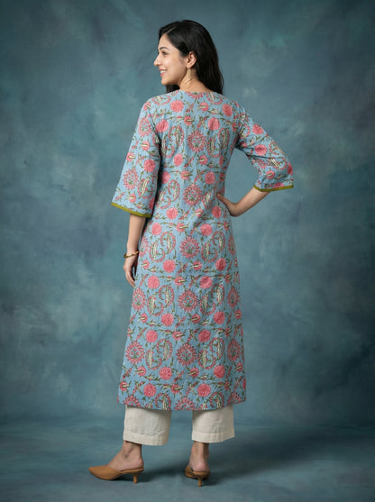 Jazz Waves Cotton Sky Blue Yoke Kurta