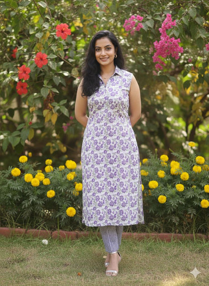 White And Blue 2 Piece Palazoo Set For Women AIRA FABRICS