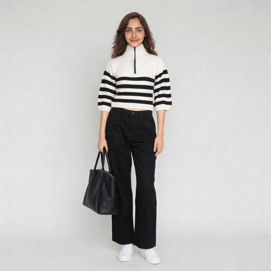 Acrylic Striped Full Sleeve Top