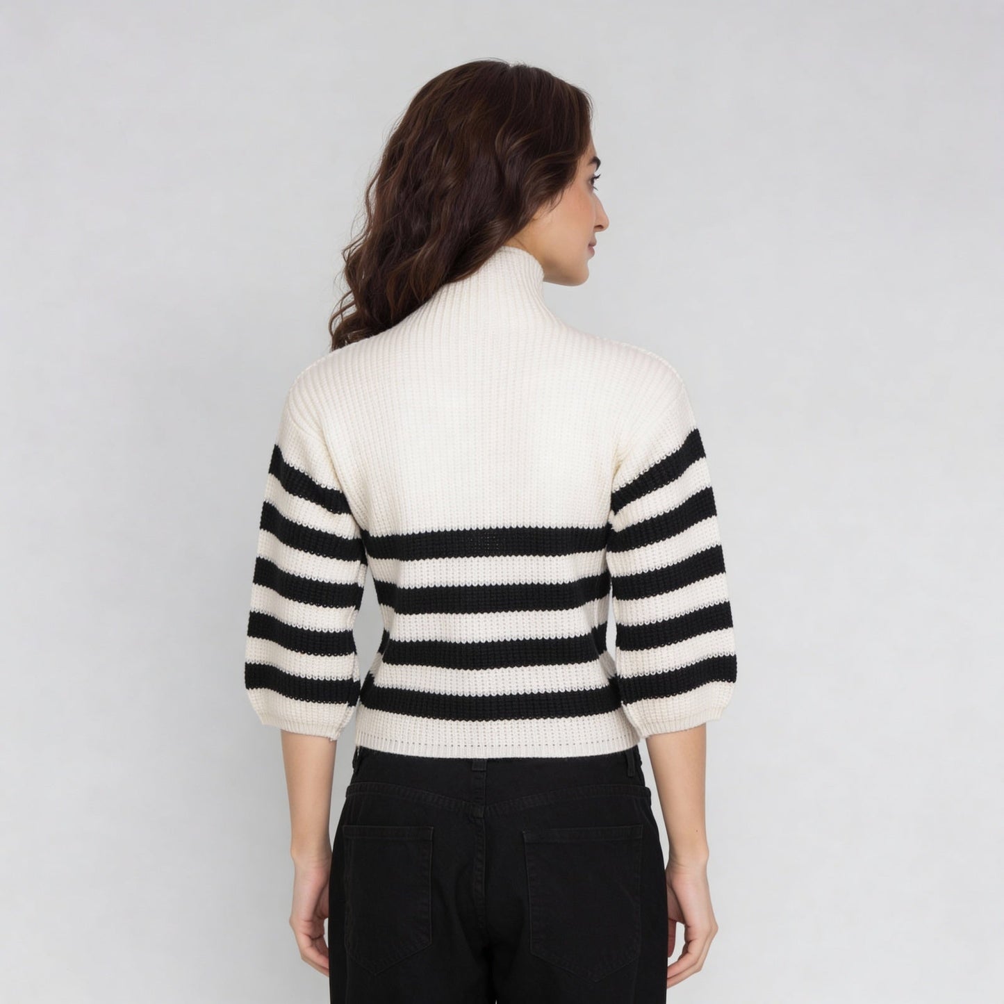 Striped High Neck Flatknit Top