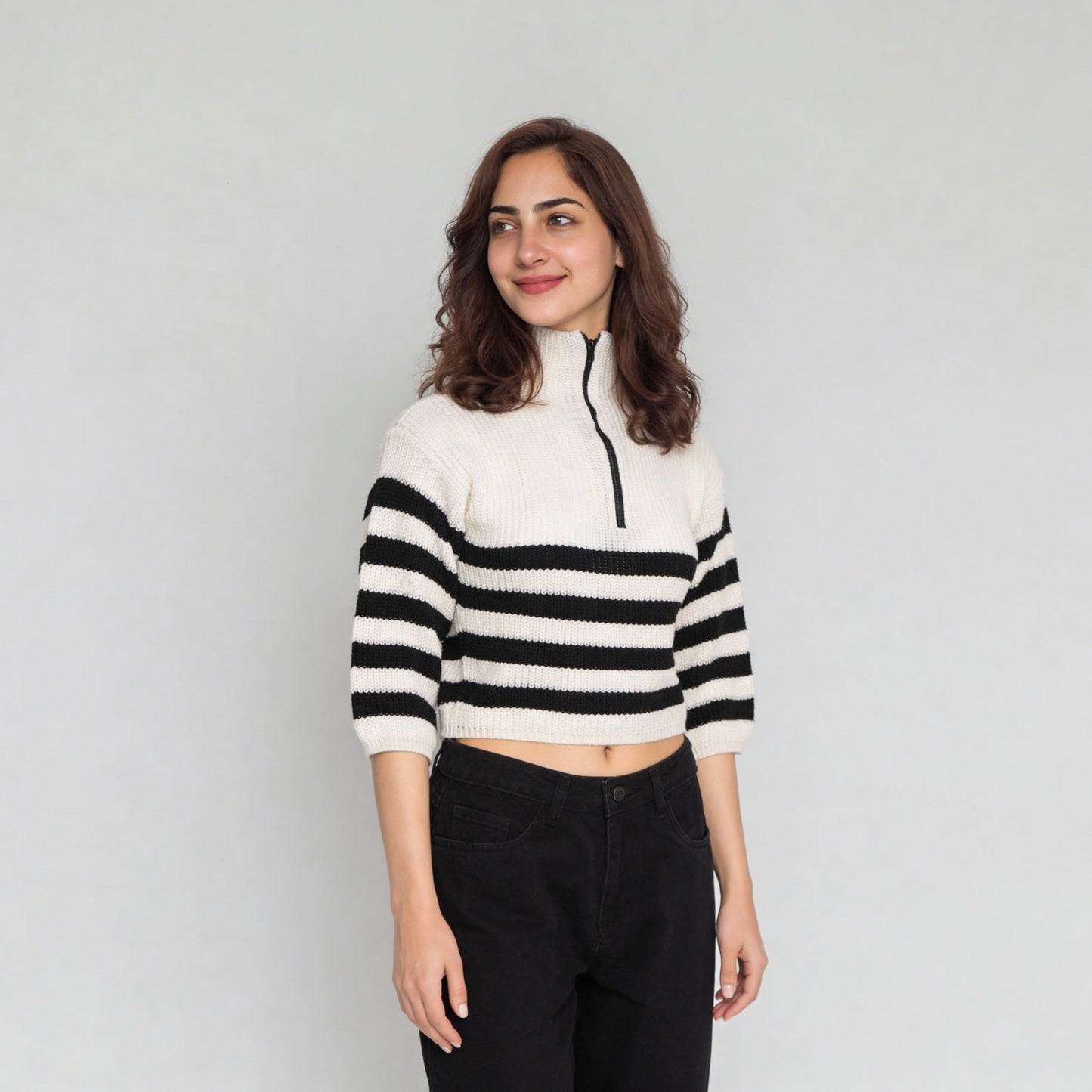 Acrylic Striped Full Sleeve Top