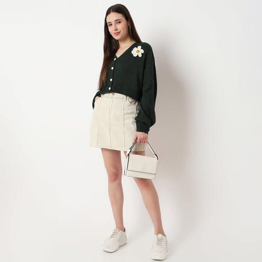 V-Neck Full Sleeve Flatknit Top