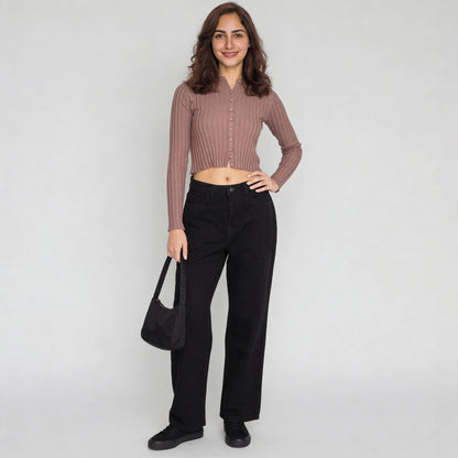 Polyester Viscose Solid Full Sleeve Top