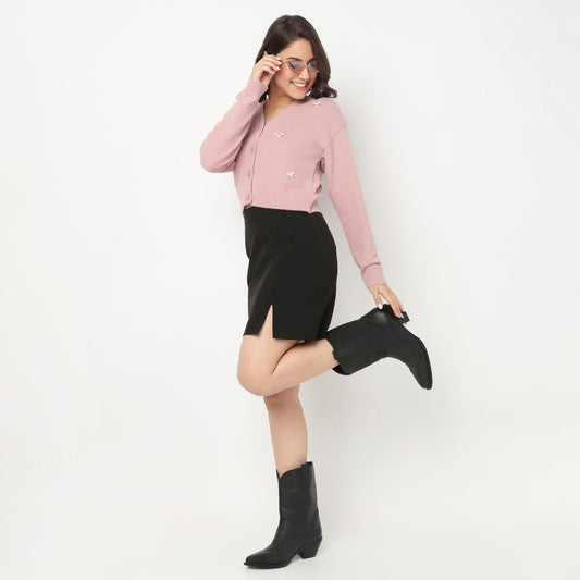 V-Neck Flat Knit Top