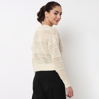 V-Neck Flat Knit Top